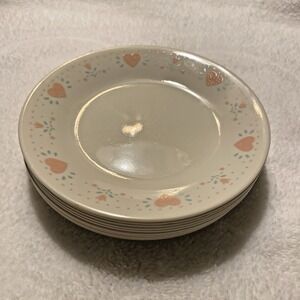 9 Corelle Bread Dessert Plates 6 3/4" Forever Yours Pink Hearts Cottagecore